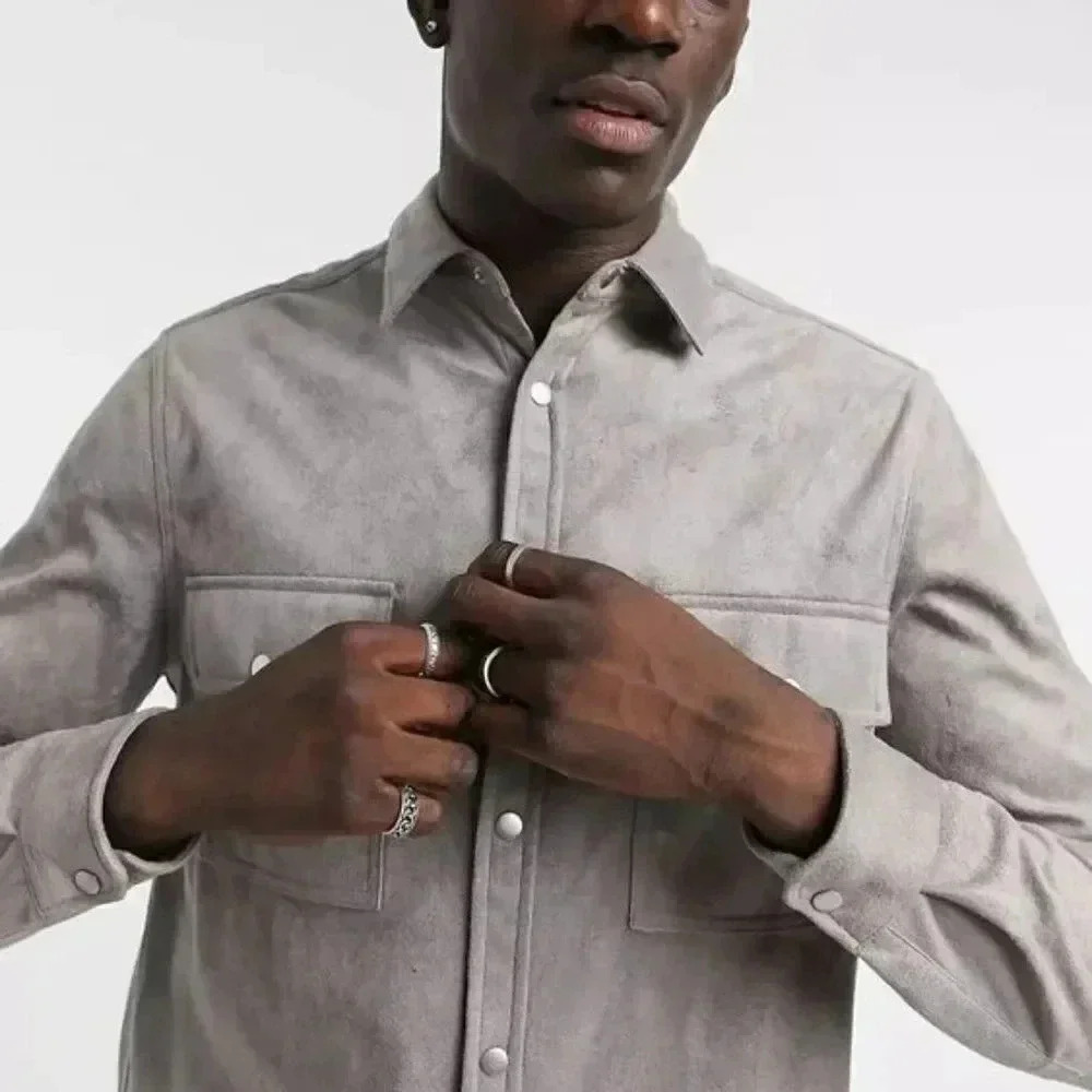 ASOS SUEDE MEN’S SHACKET OVER-SHIRT IN GREY  | SIZE XL |NWOT| FAUX SUEDE SHIRT